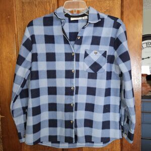 Women's Large Blue and Navy Buffalo Plaid Fleece shirt jacket BY Canyon Guide L